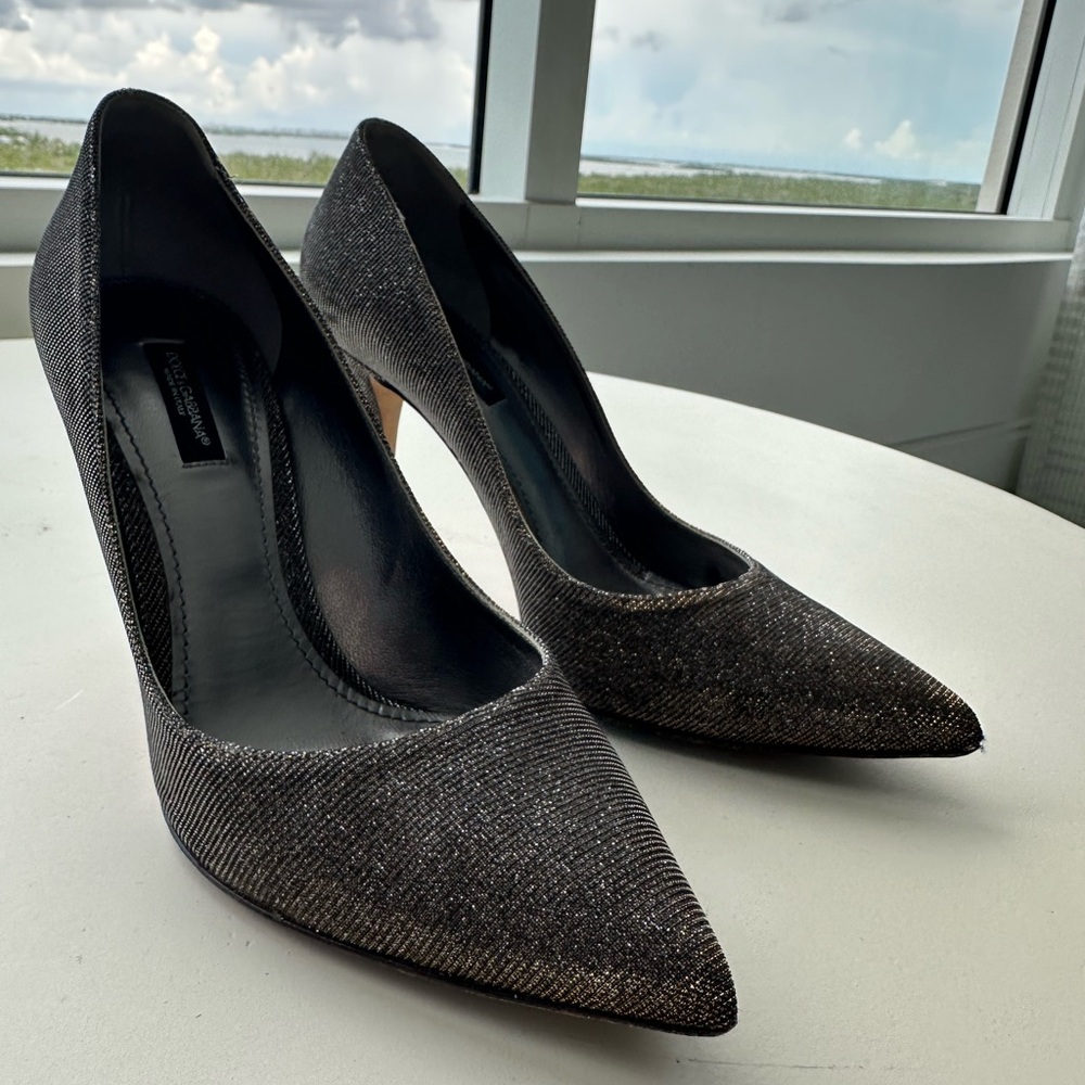 Dolce & Gabbana silver gold lame Heels pumps shoes Italian designer sparkly y2k